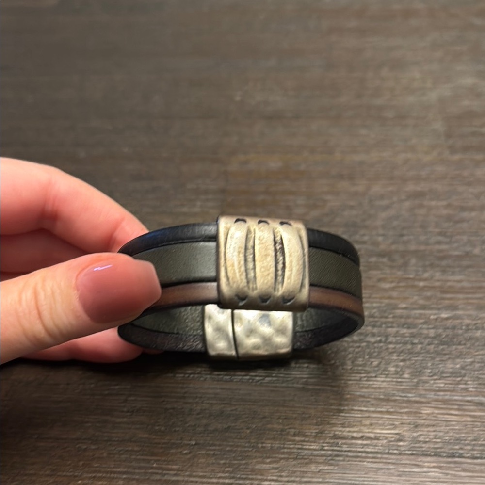 leather and silver buckle bracelet